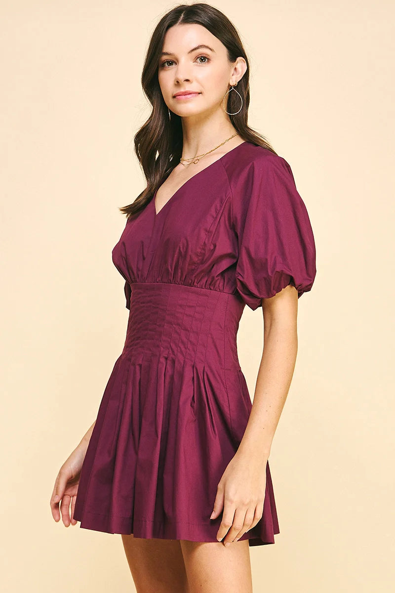 Maroon Marley Pleated Mini Dress