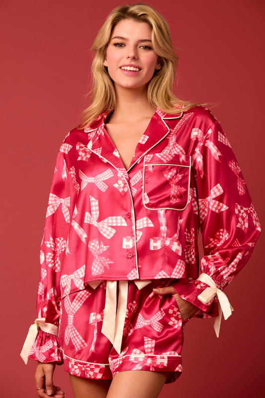 A Girly Christmas Satin Bow Pajama Preorder