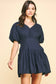 Navy Marley Pleated Mini Dress