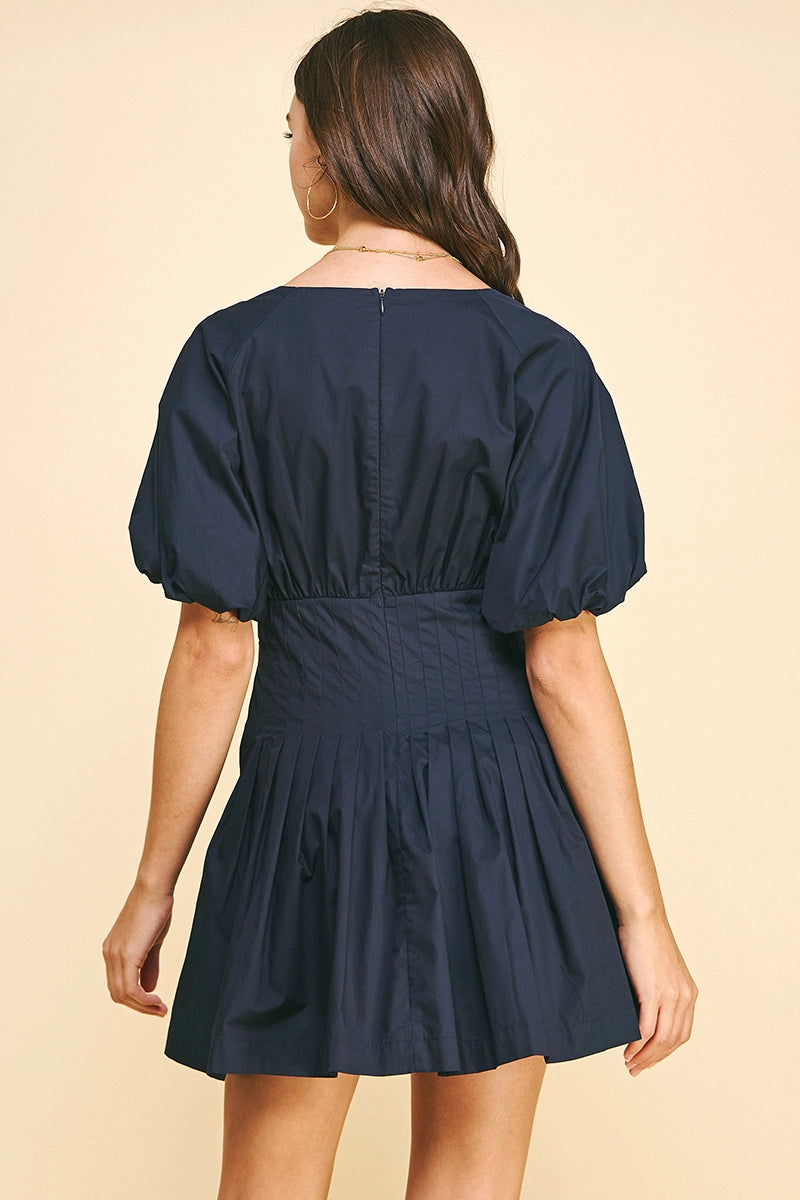 Navy Marley Pleated Mini Dress