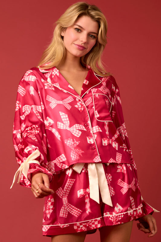 A Girly Christmas Satin Bow Pajama Preorder