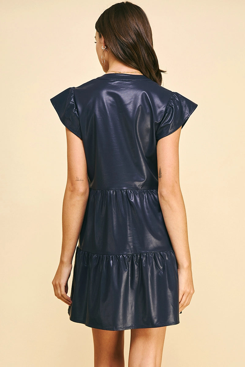 Farah Leather Mini Dress Navy