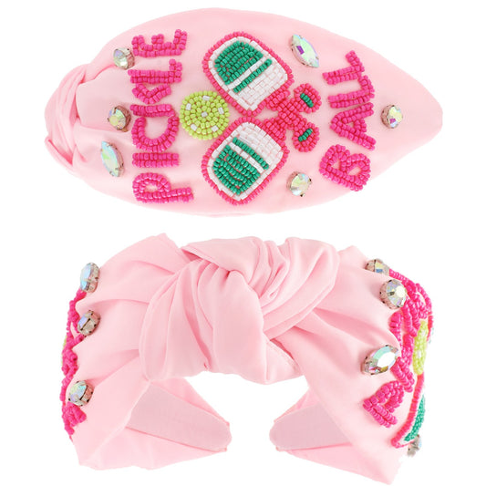 Pink Beaded Pickleball Top Knot Headband