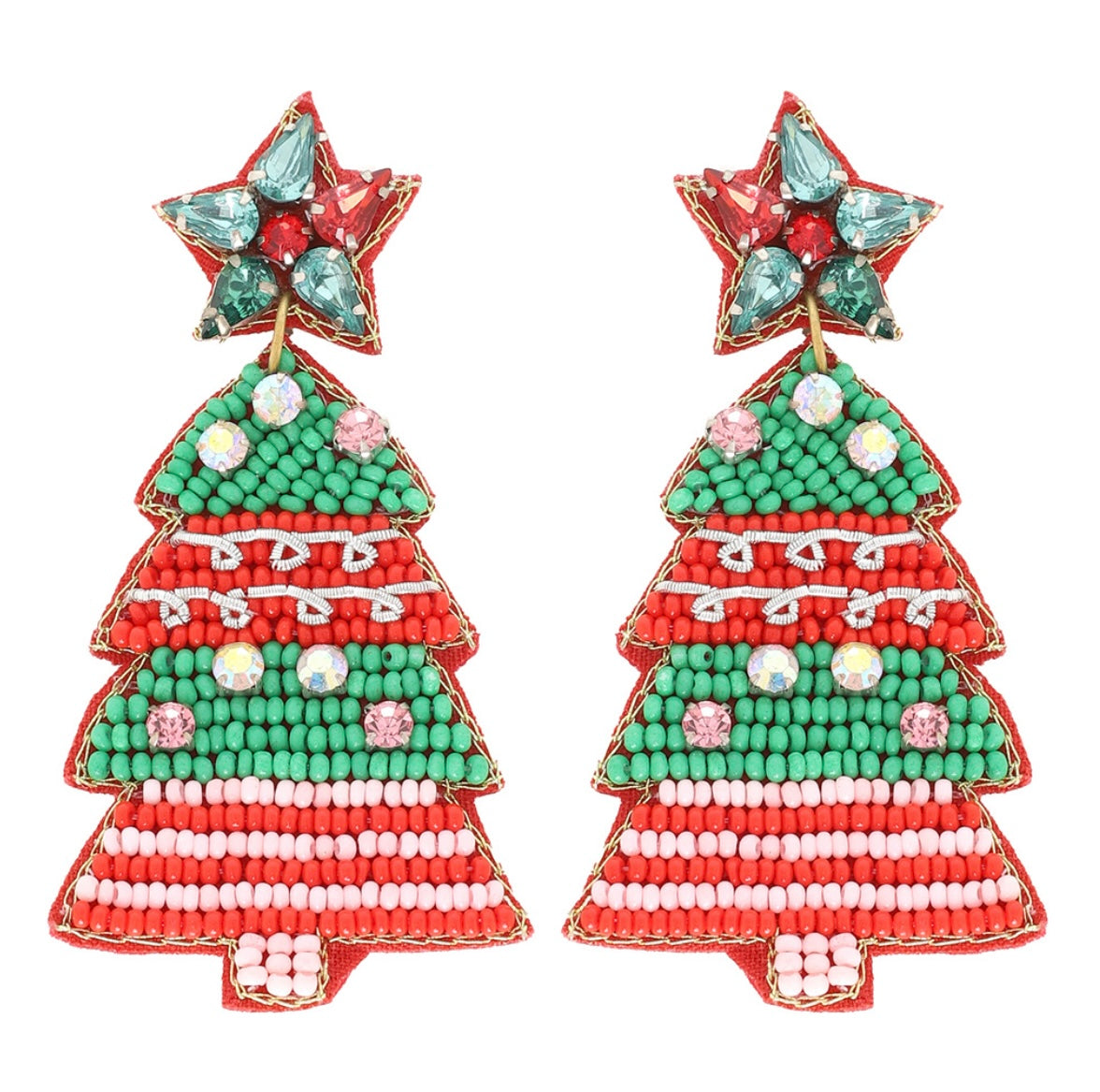 Beaded Christmas Tree Earrings