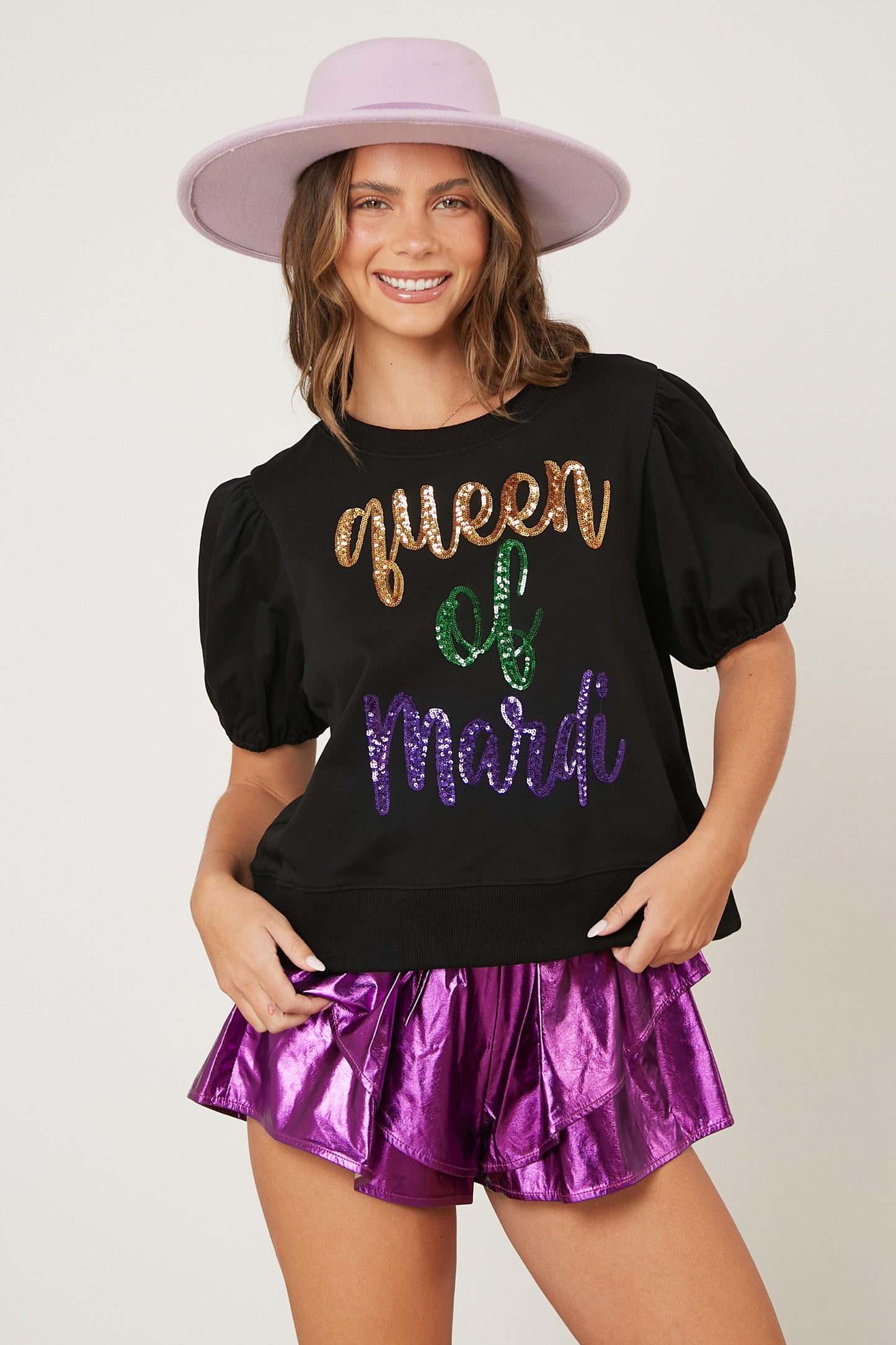 Sequin 'Queen Of Mardi' Crop Top