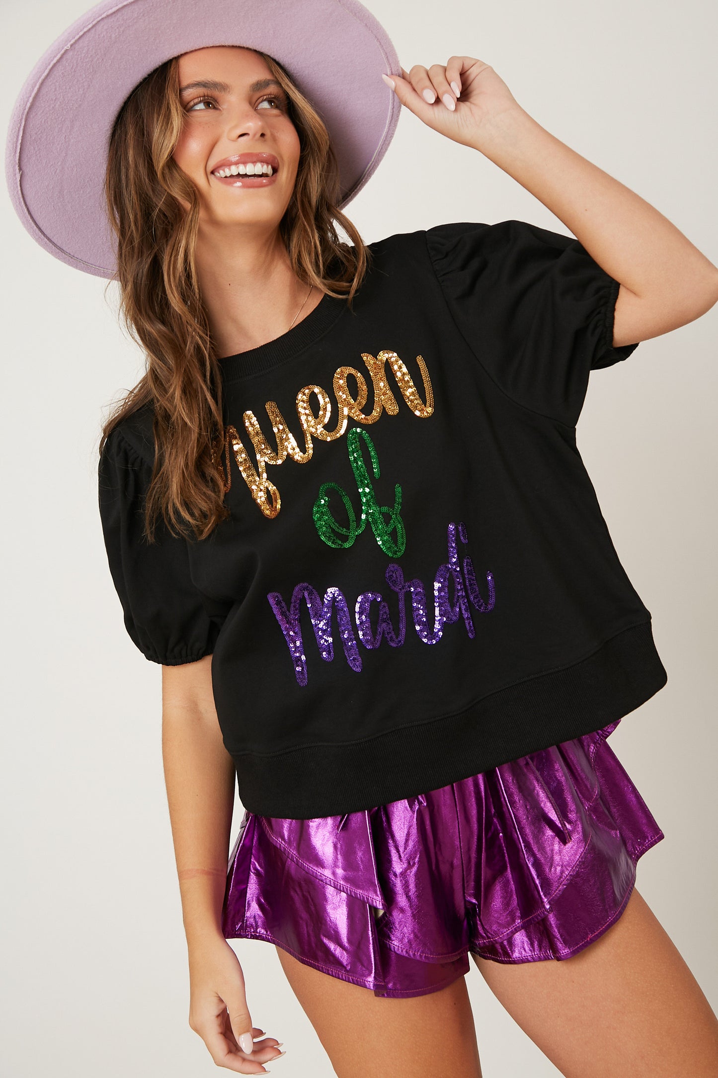 Sequin 'Queen Of Mardi' Crop Top