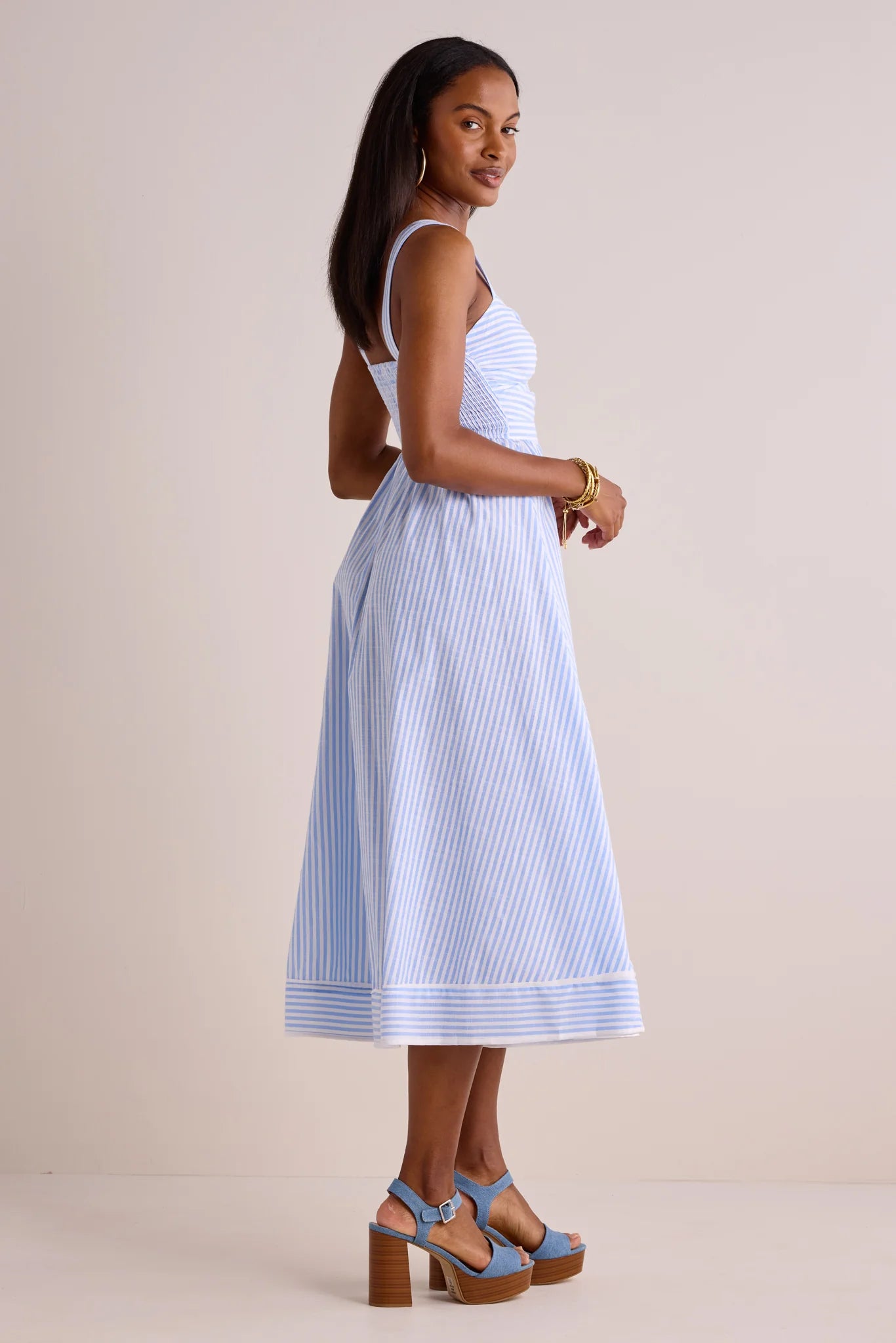 Nantucket Seersucker Smocked Midi Dress