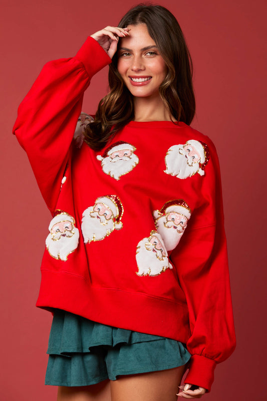 Red Santa Sequin Sweatshirt