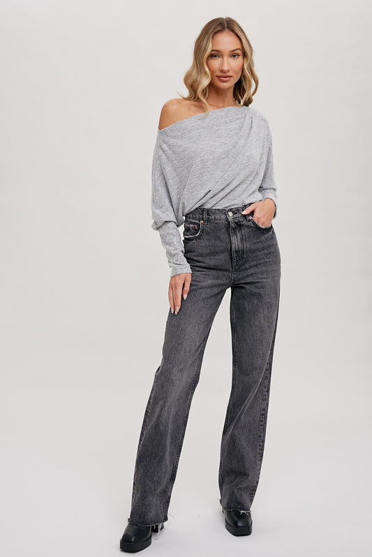 Heathered One Off Shoulder Knit Top