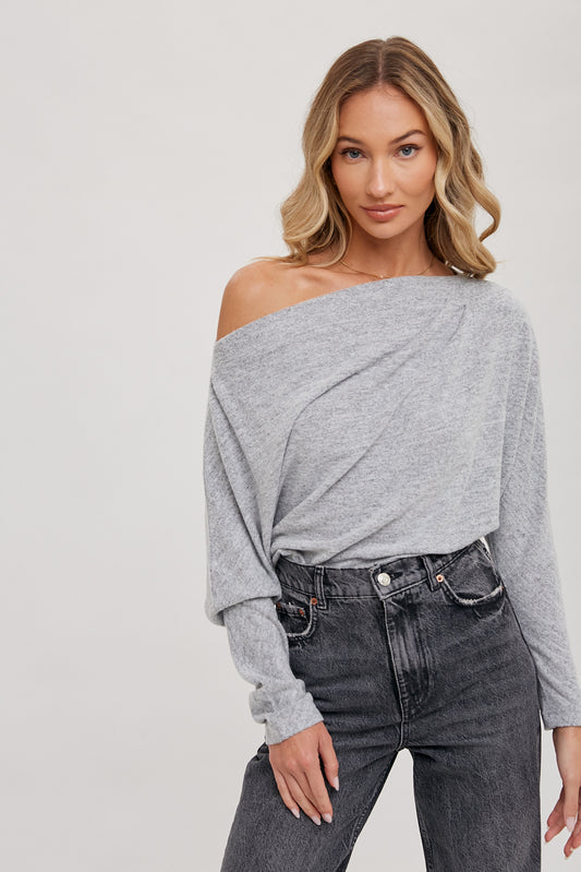 Heathered One Off Shoulder Knit Top