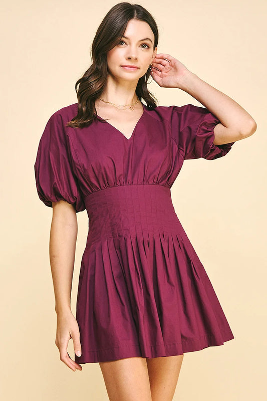 Maroon Marley Pleated Mini Dress