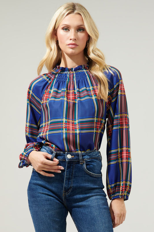 Lakeview Plaid Griffin Smocked Raglan Blouse