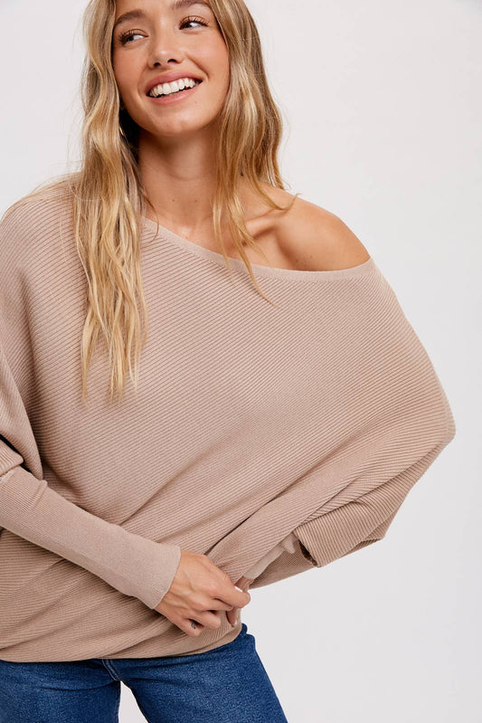 Asymmetrical Open Shoulder Dolman Pullover